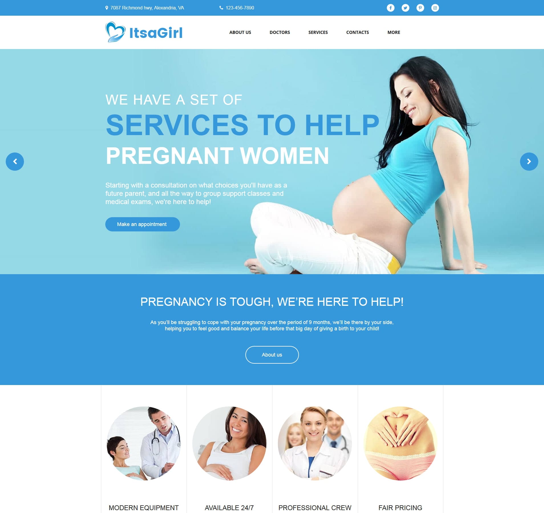 Maternity template for prenatal care, baby products, and family resources
