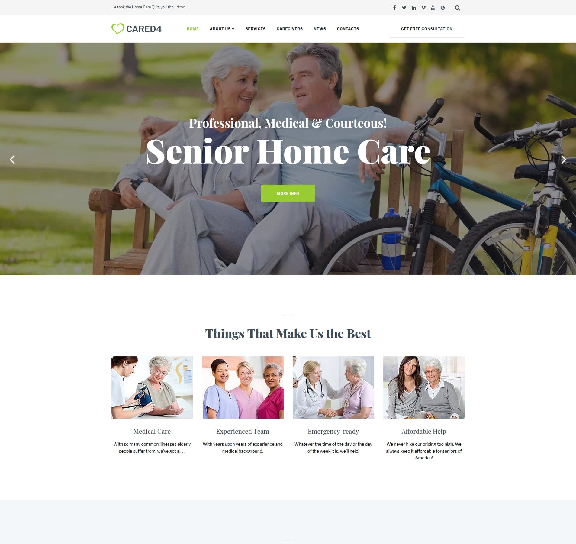 Senior care template for elder services, nursing care, and assisted living facilities