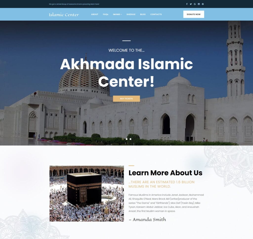 Islamic website template for community, faith resources, and religious services