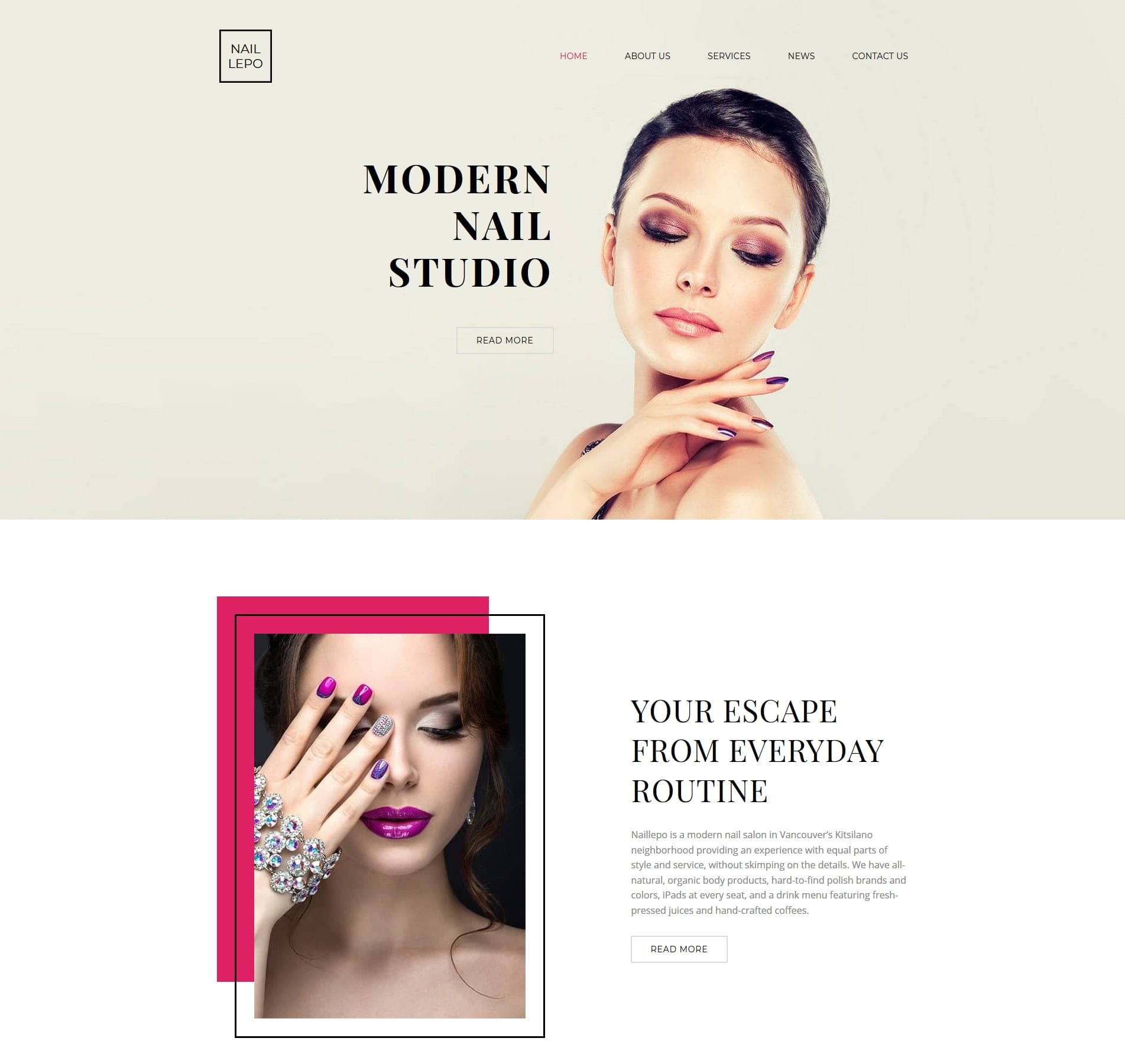 Nail website template for salons, nail art, and beauty services