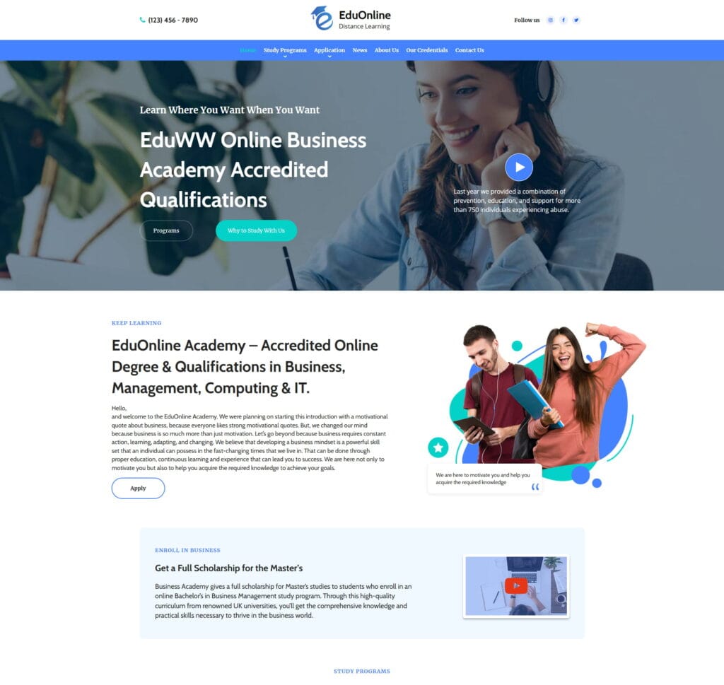 Distance learning template for online courses, virtual classrooms, and e-learning