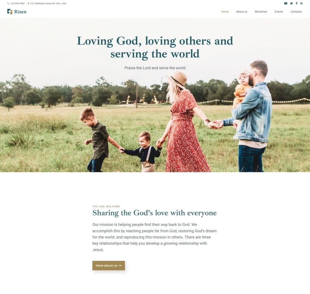 Custom church template for services, community events, and faith resources