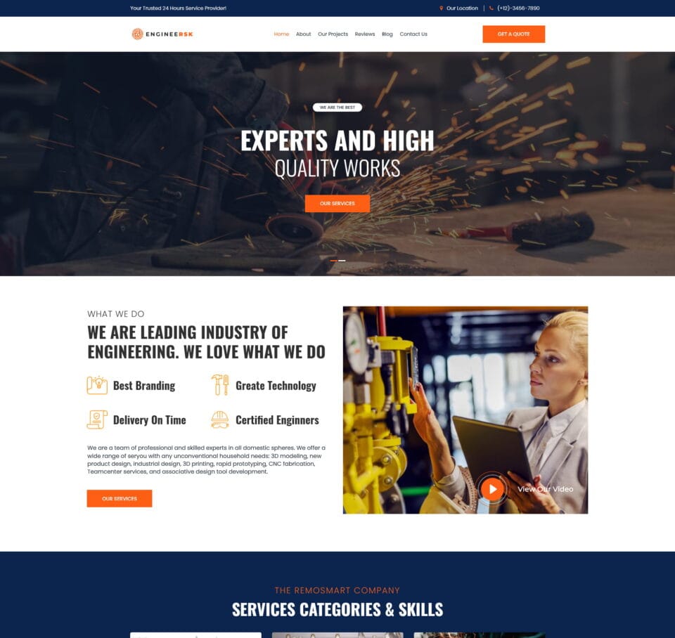 Engineer website template for portfolios, projects, and engineering services
