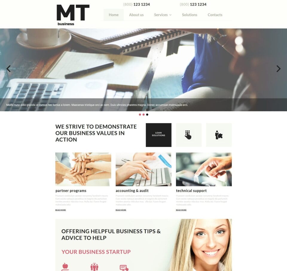 Web template for small businesses to present services, company profiles, and contact information