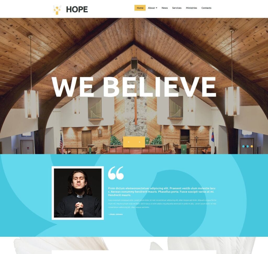 Church website template for worship, events, and community information