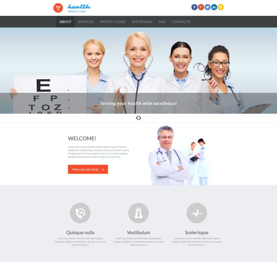 Hospital website template for healthcare services, patient info, and appointments