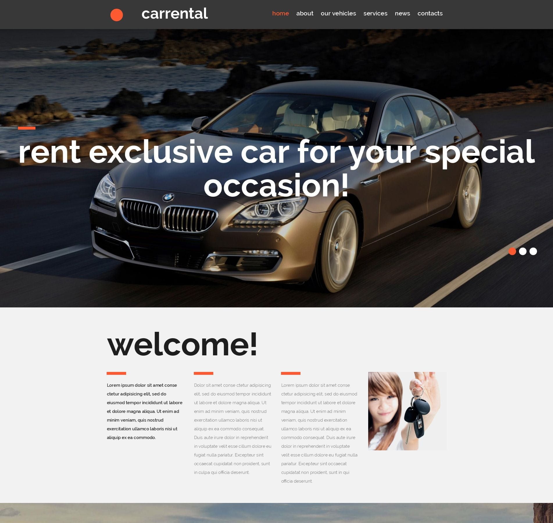 Car booking website template for rental services, bookings, and vehicle hire