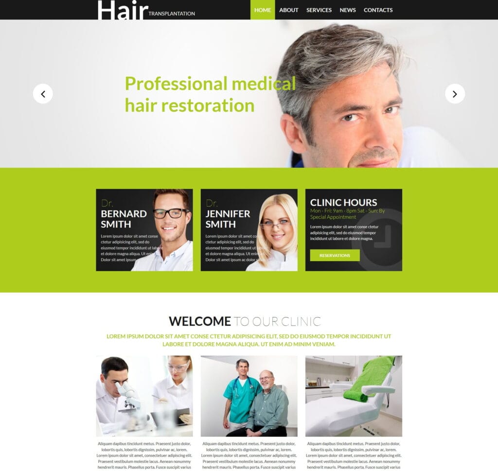 Hair transplant template for clinics, treatments, and hair restoration services