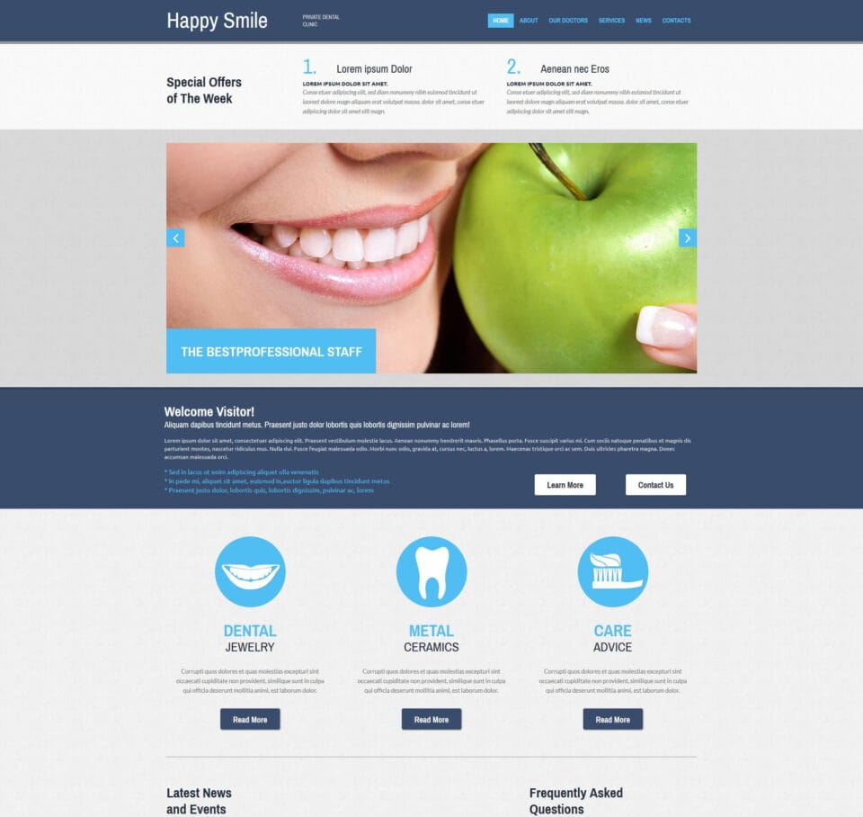 Dental web page design for clinics, dental care, and patient resources