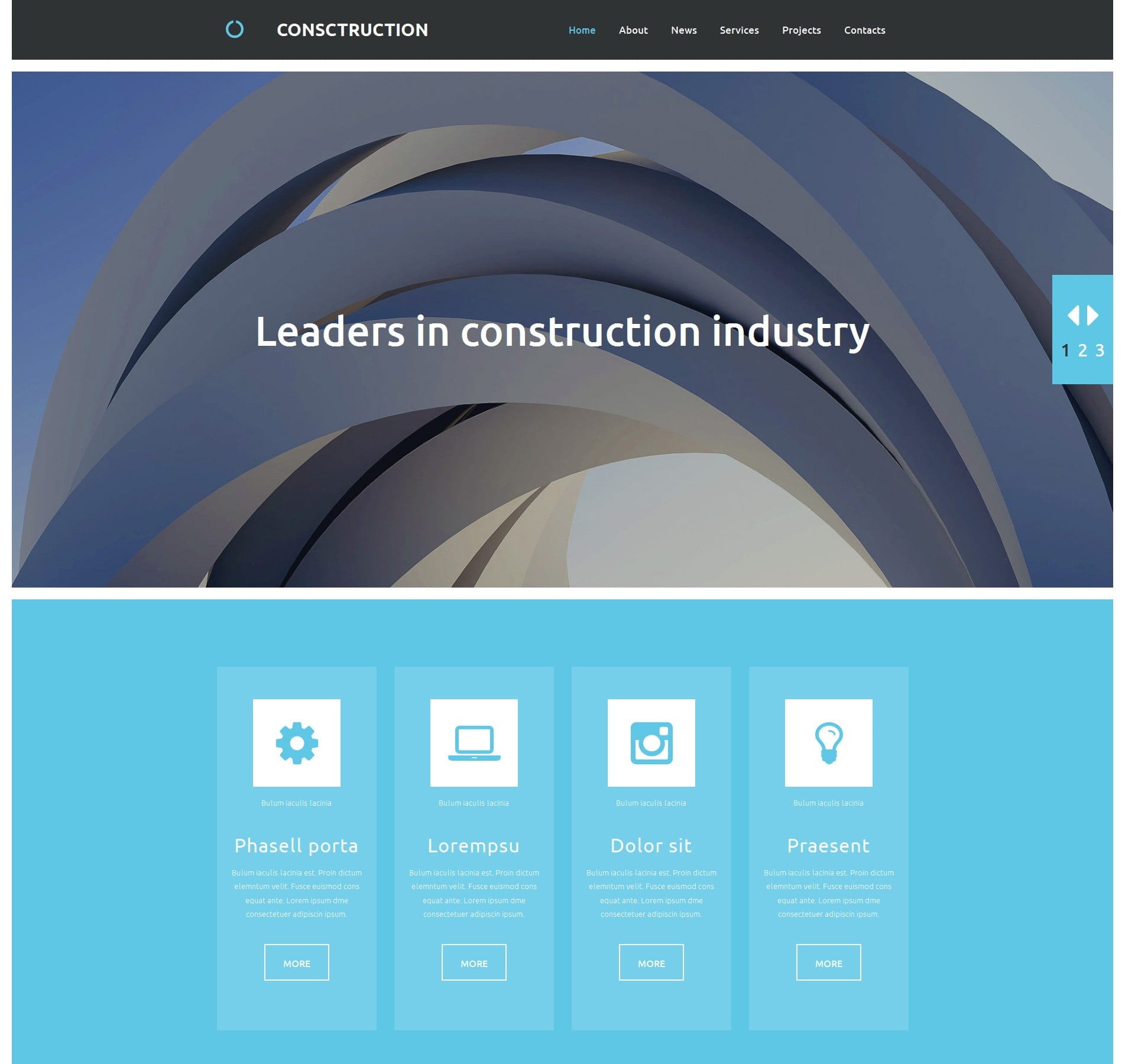 Construction website template for contractors, building services, and renovations