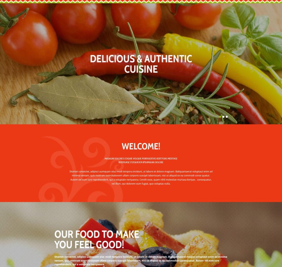 One-page restaurant template for menus, reservations, and dining info