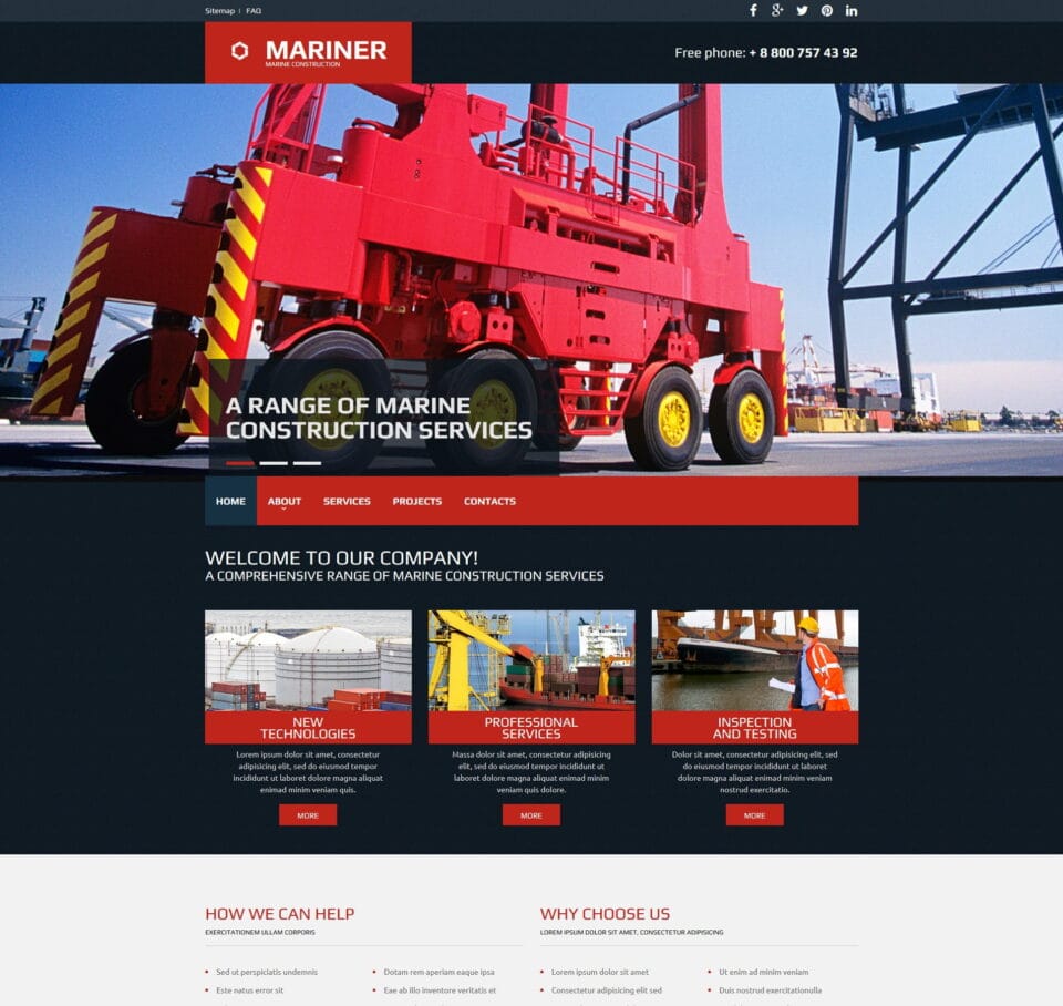 Engineering web template for construction, technology, and consulting