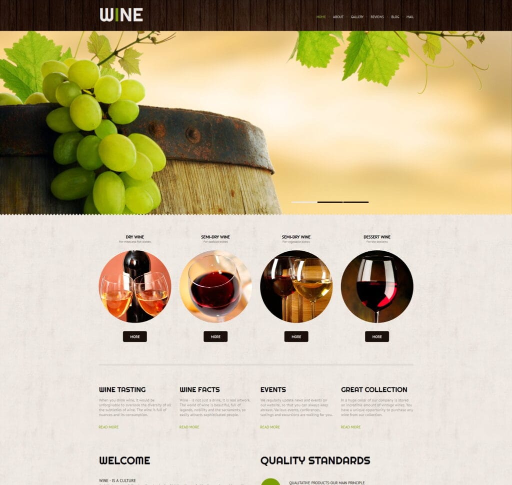 Winery website template for vineyards, wine sales, and tastings