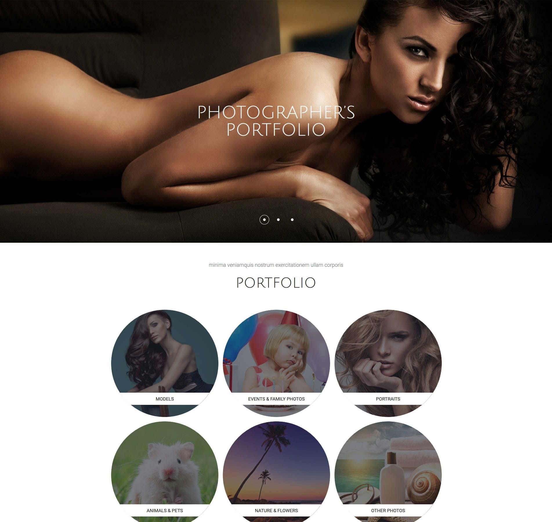 One-page photography template for portfolios, galleries, and services