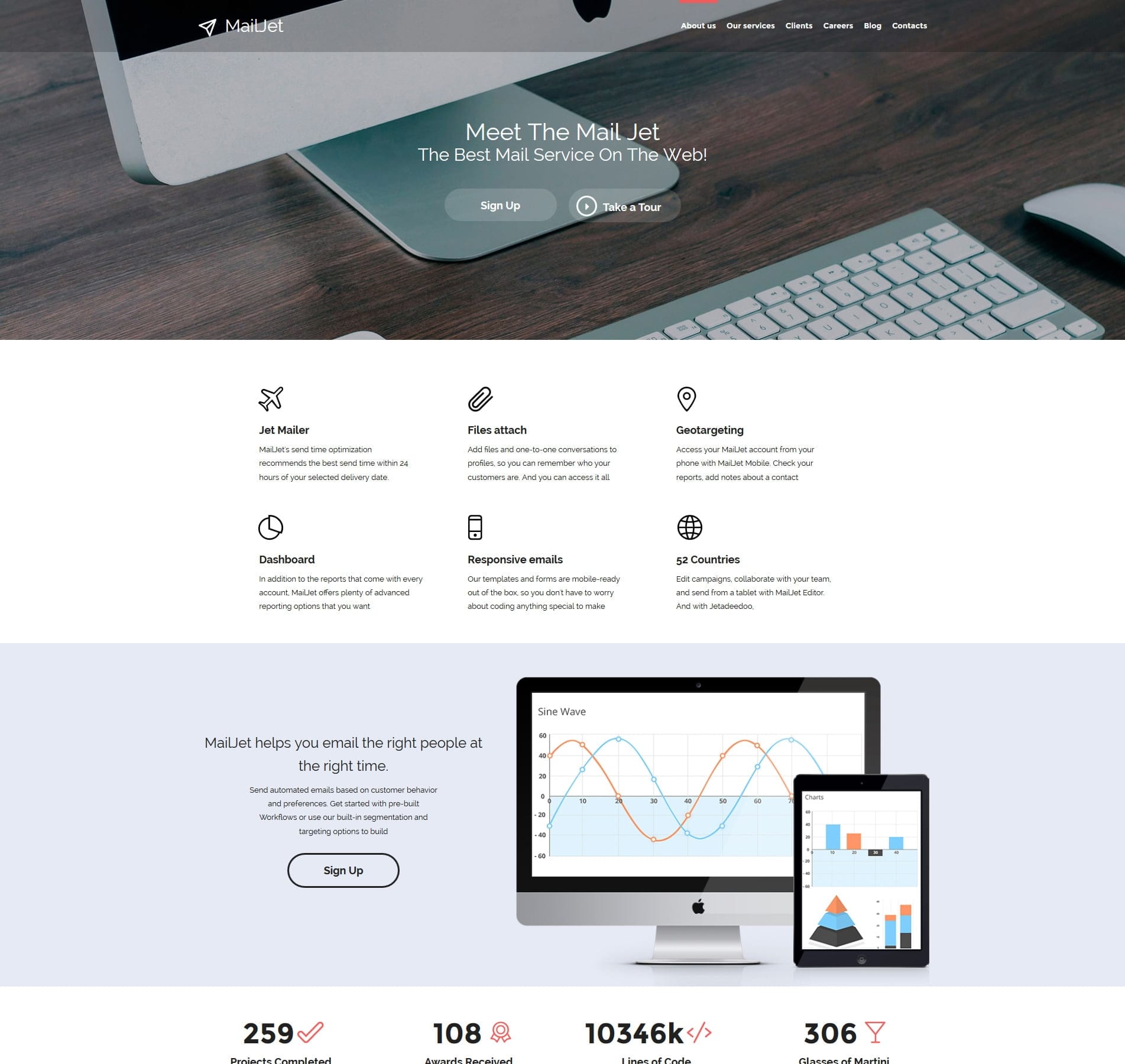 Email website template for messaging services, communication, and email providers