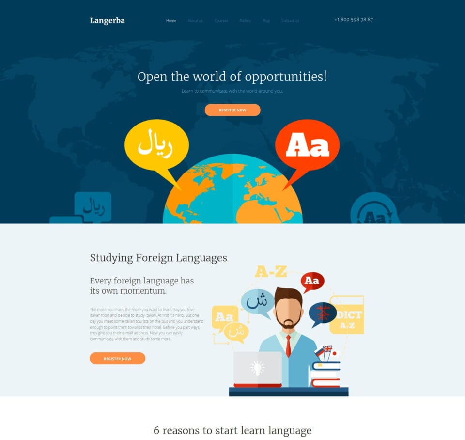 E-learning template for online courses, virtual classrooms, and digital education