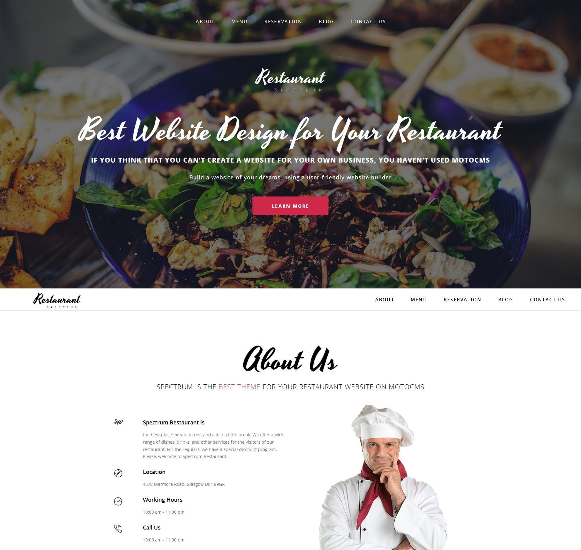 Restaurant website template for menus, reservations, and dining experiences