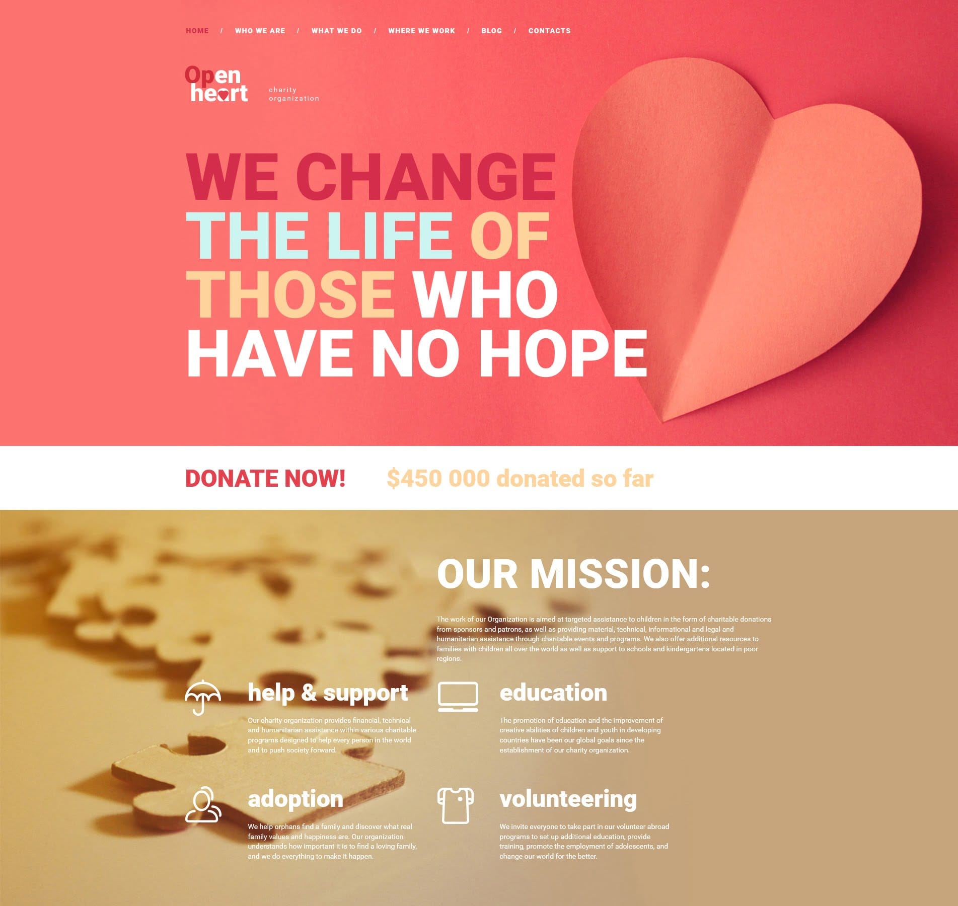 Donation website template for fundraising, charities, and nonprofit causes