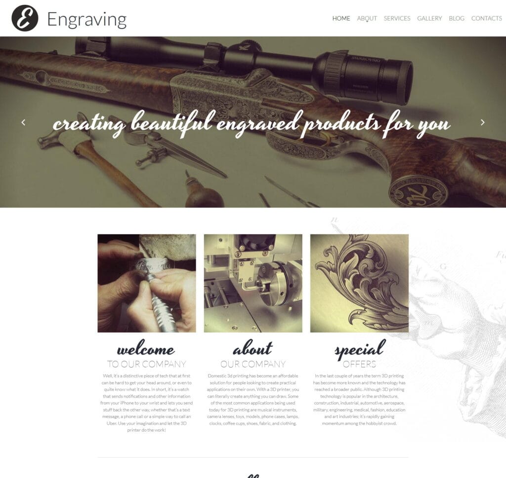 Engraving website template for personalised items, crafts, and custom products