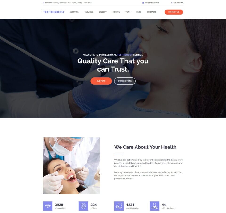 Dentistry website template for clinics, dentists, and oral health services