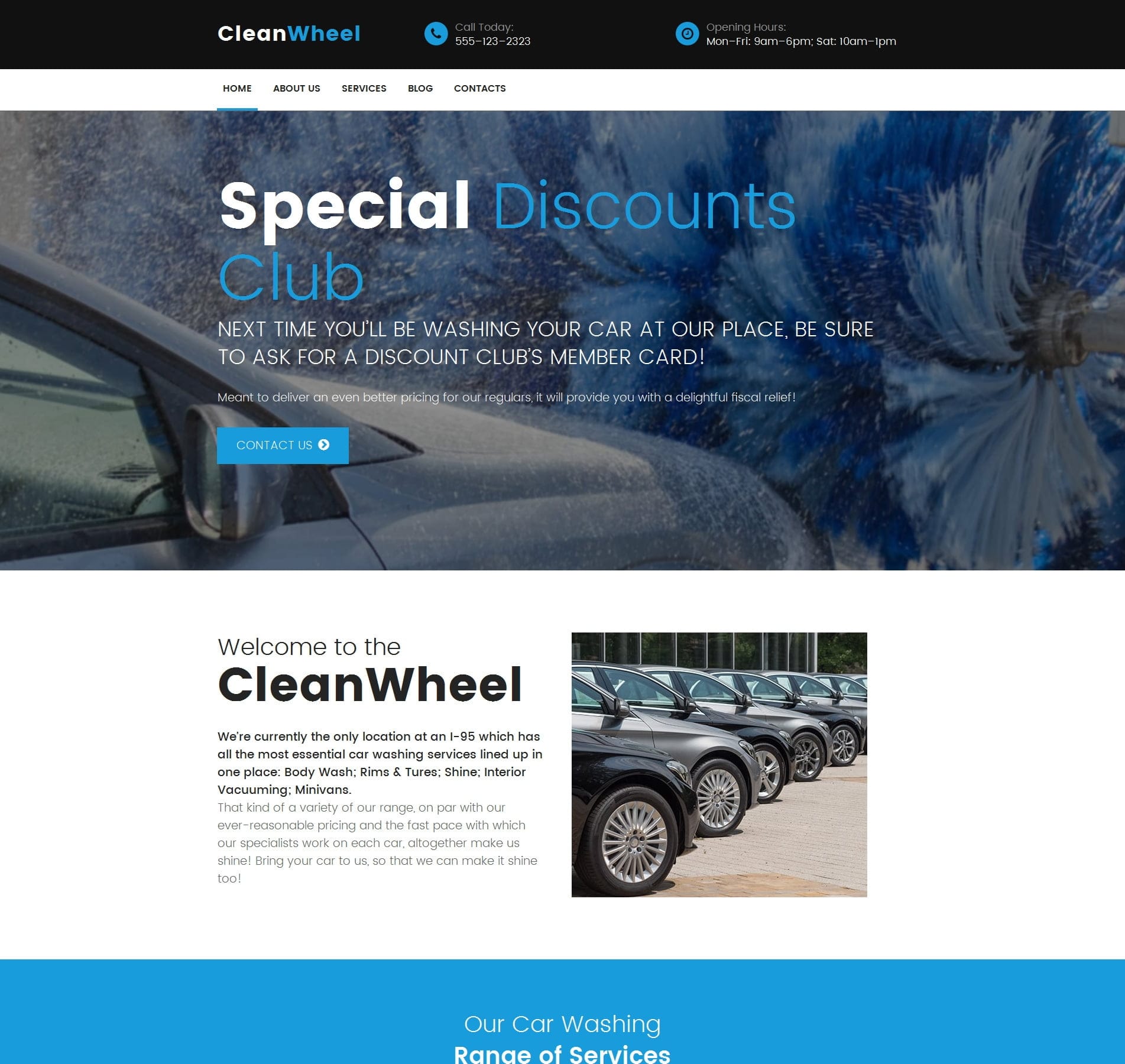 Car wash website template for detailing, wash services, and auto cleaning businesses