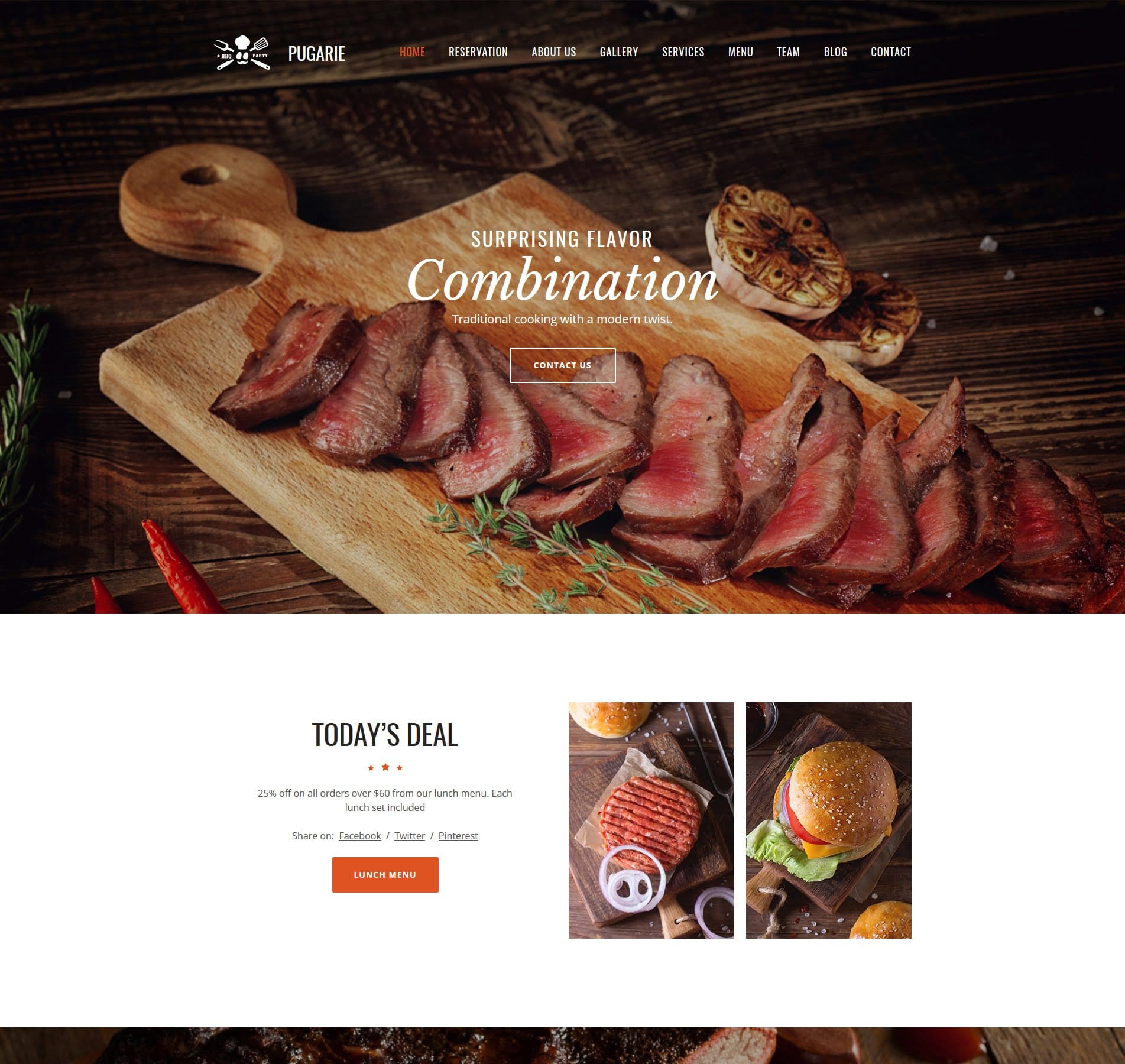 BBQ grill website template for restaurants, outdoor cooking, and food events