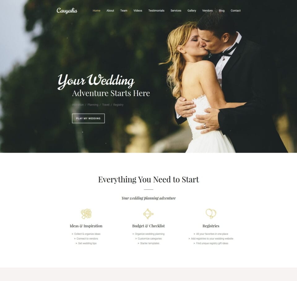 Destination wedding template for planners, venues, and wedding services