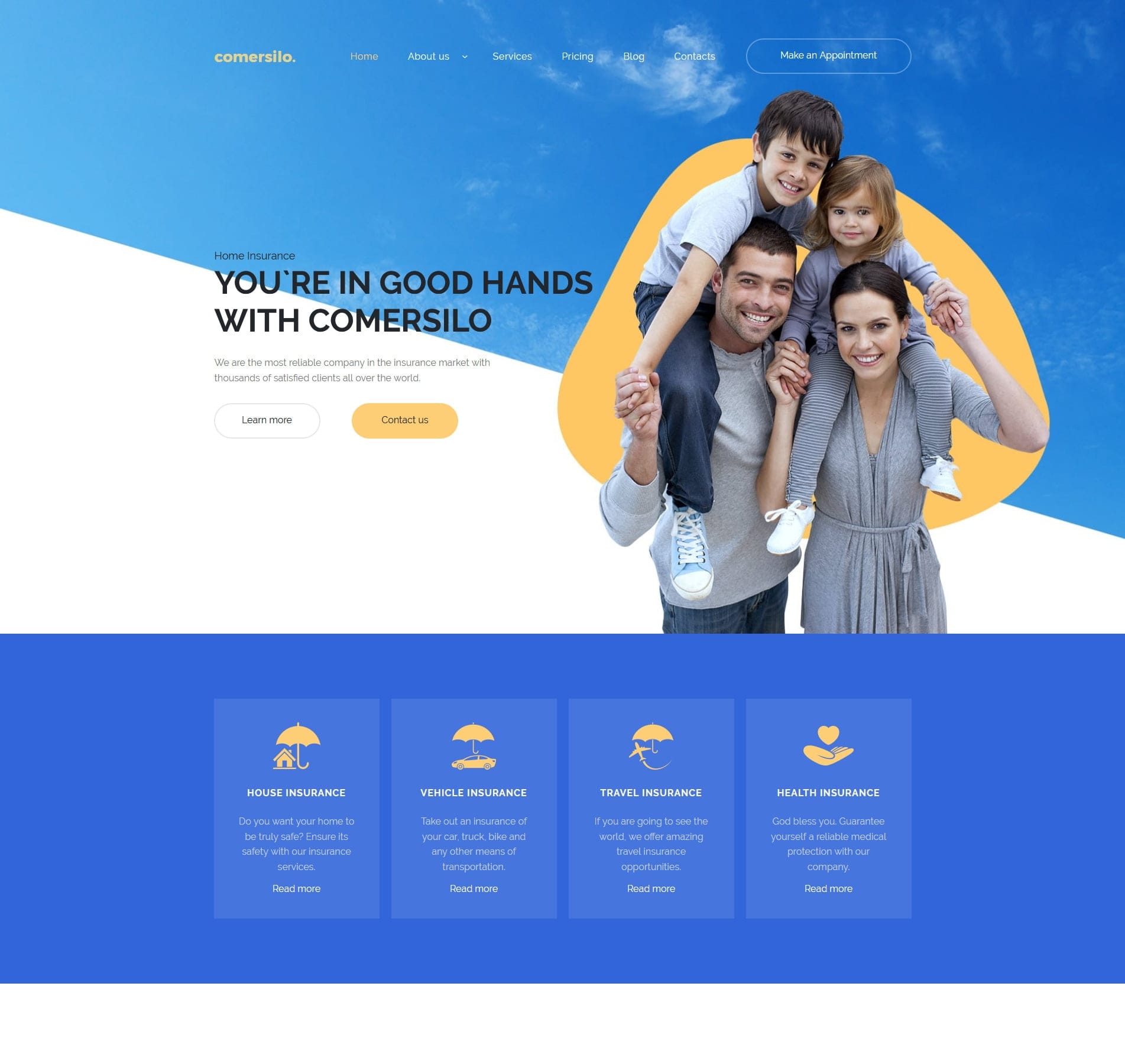 Insurance company template for policies, services, and insurance solutions