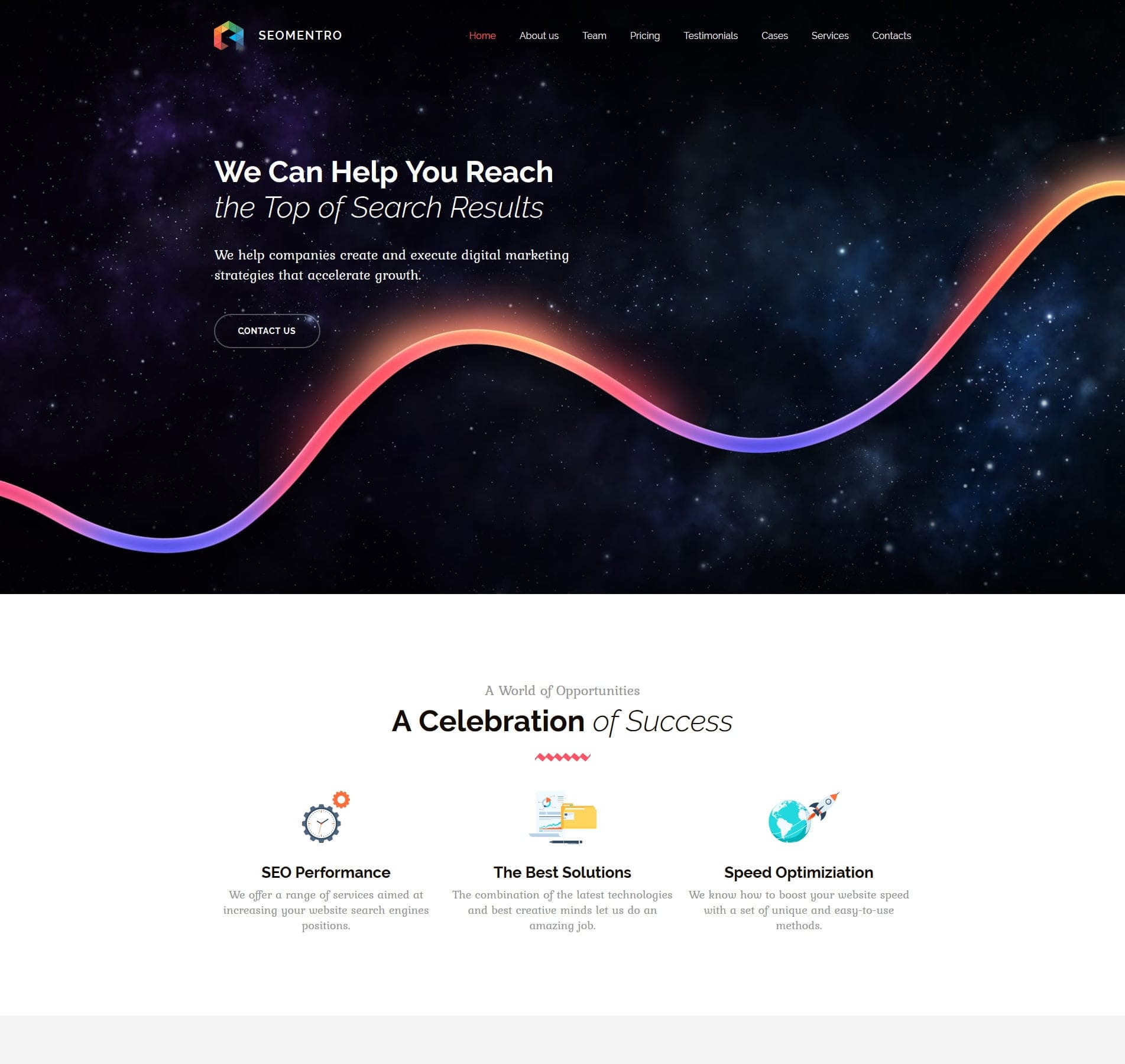 SEO agency template for digital marketing, search optimisation, and client analytics