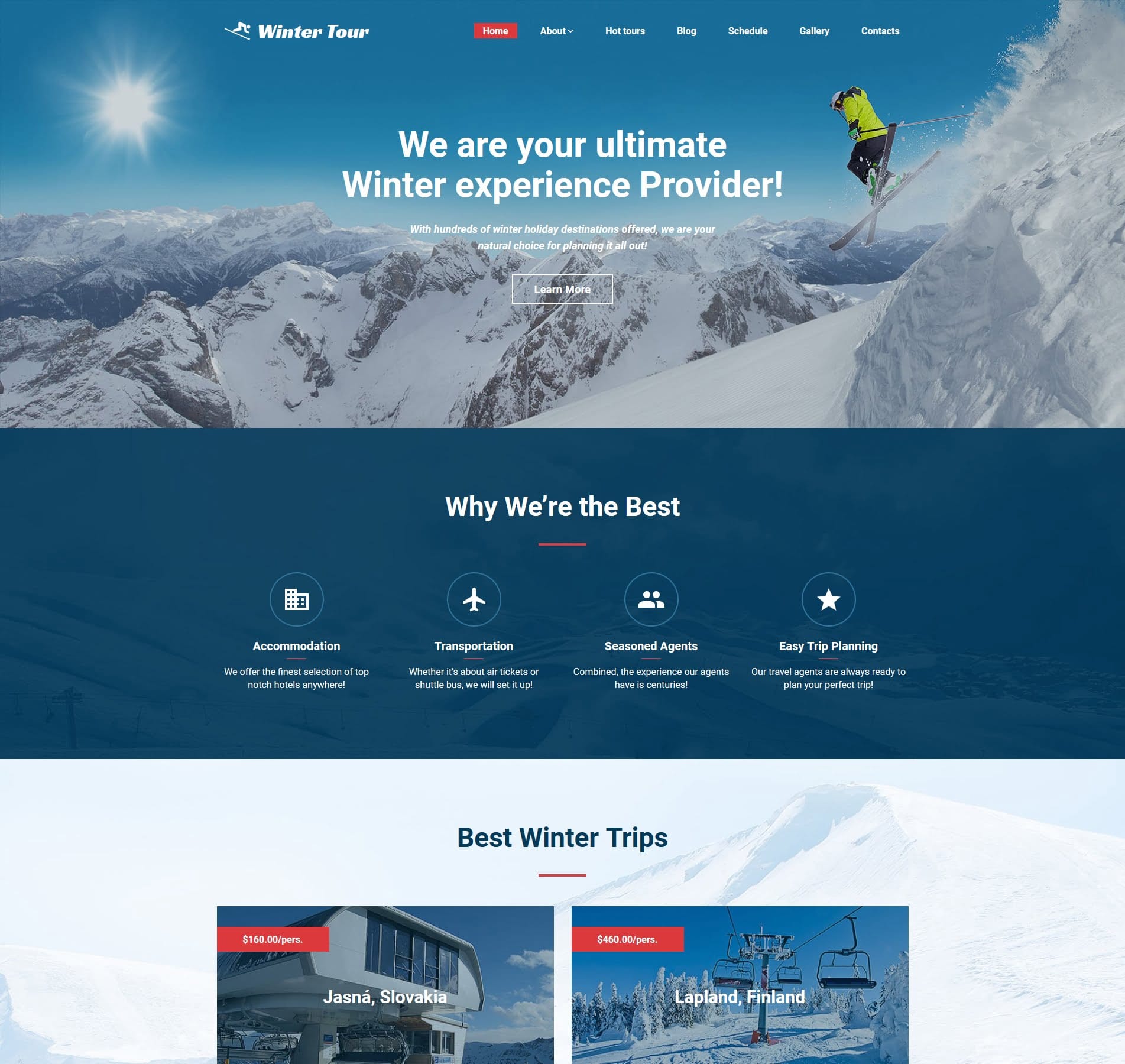 Travel agency website template for booking, tours, and travel packages