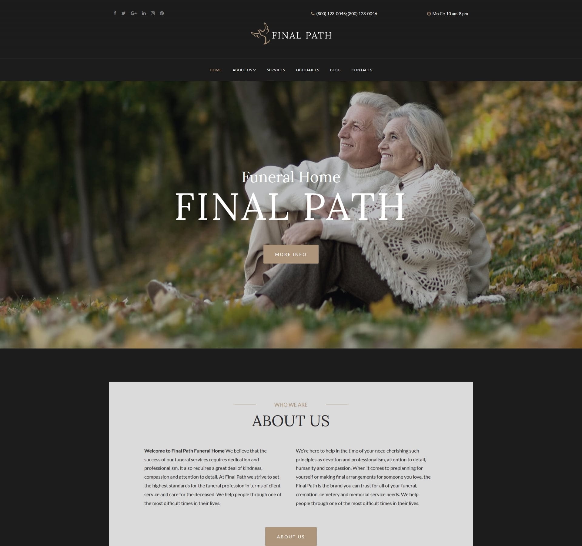 Funeral home template for services, memorials, and family support