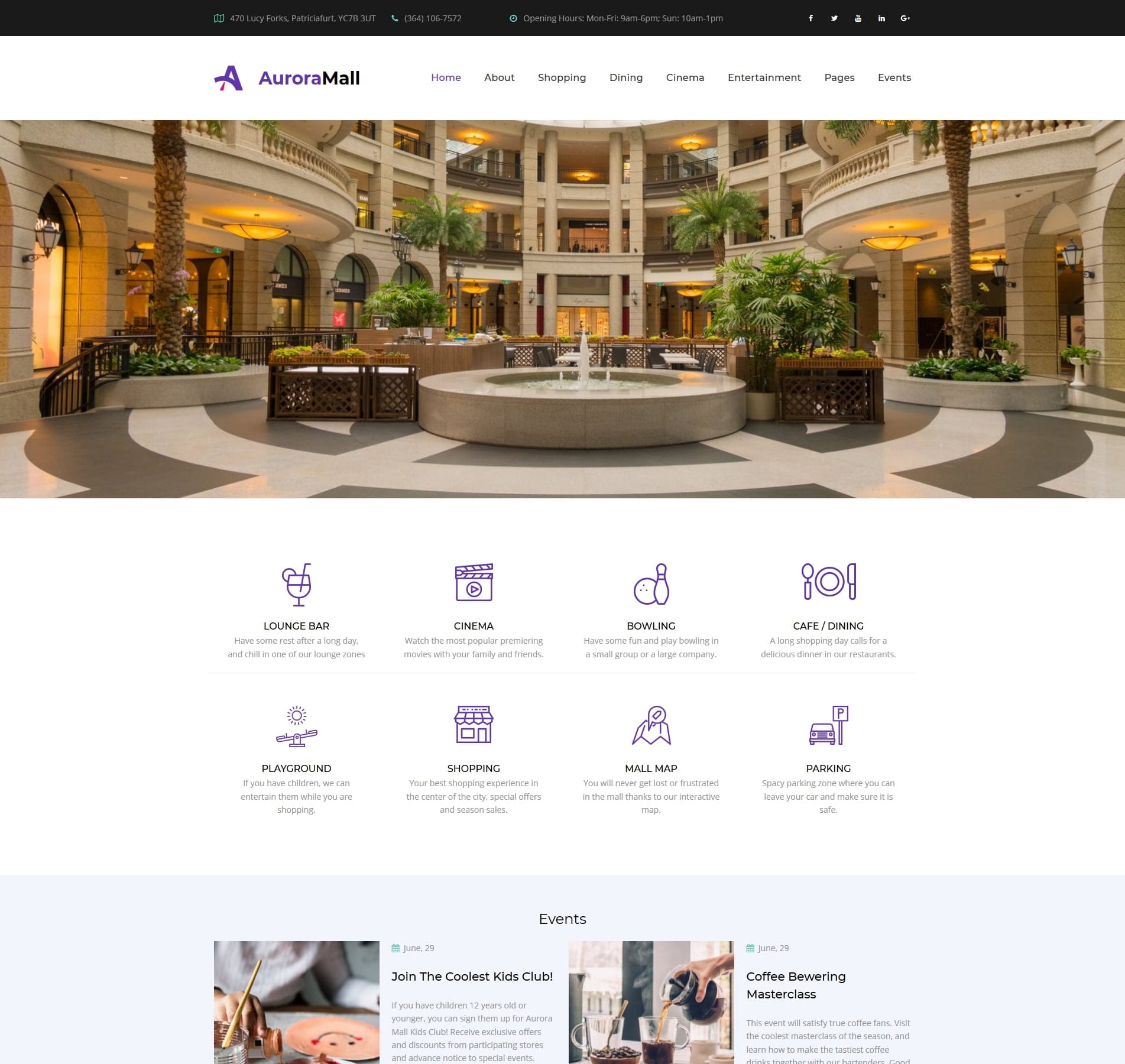 Shopping mall template for store directories, events, and visitor information