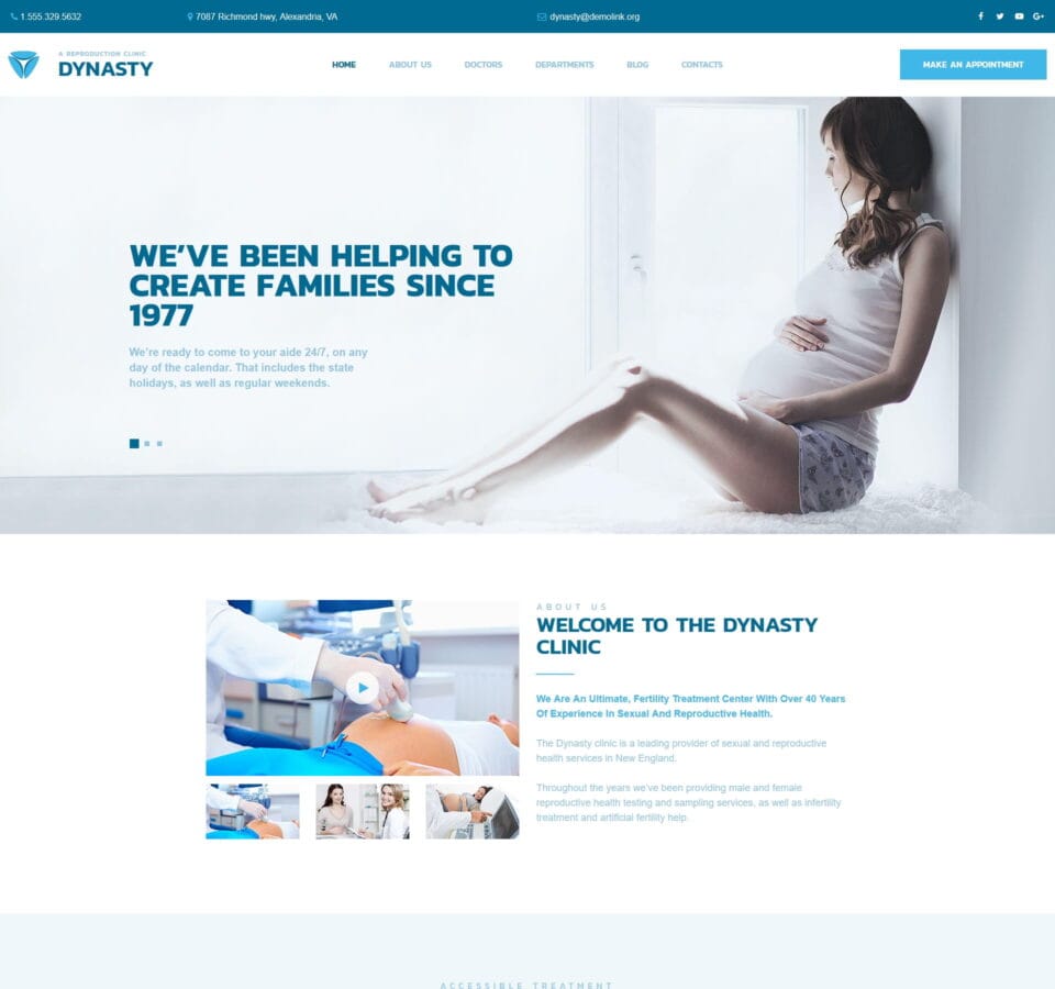 Health clinic template for medical services, patient care, and appointments