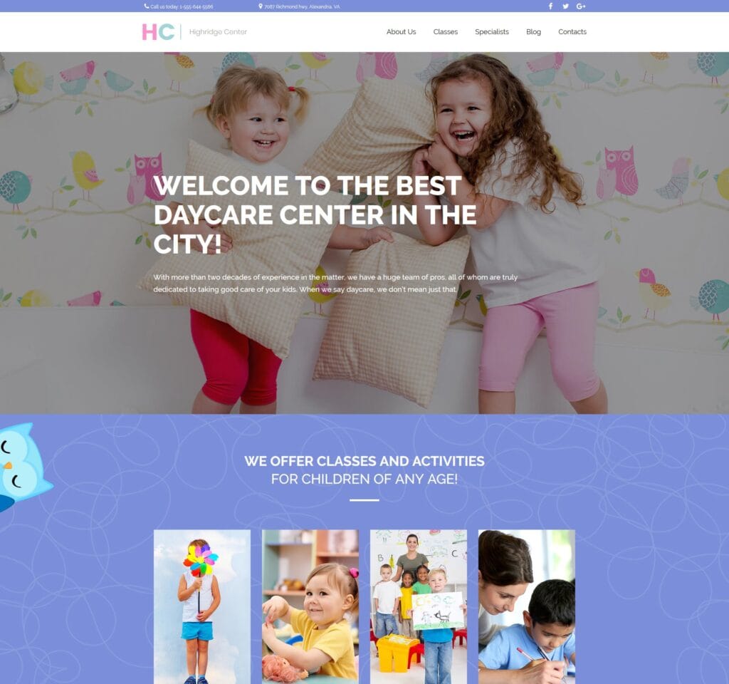 Child centre website template for childcare, education, and family services