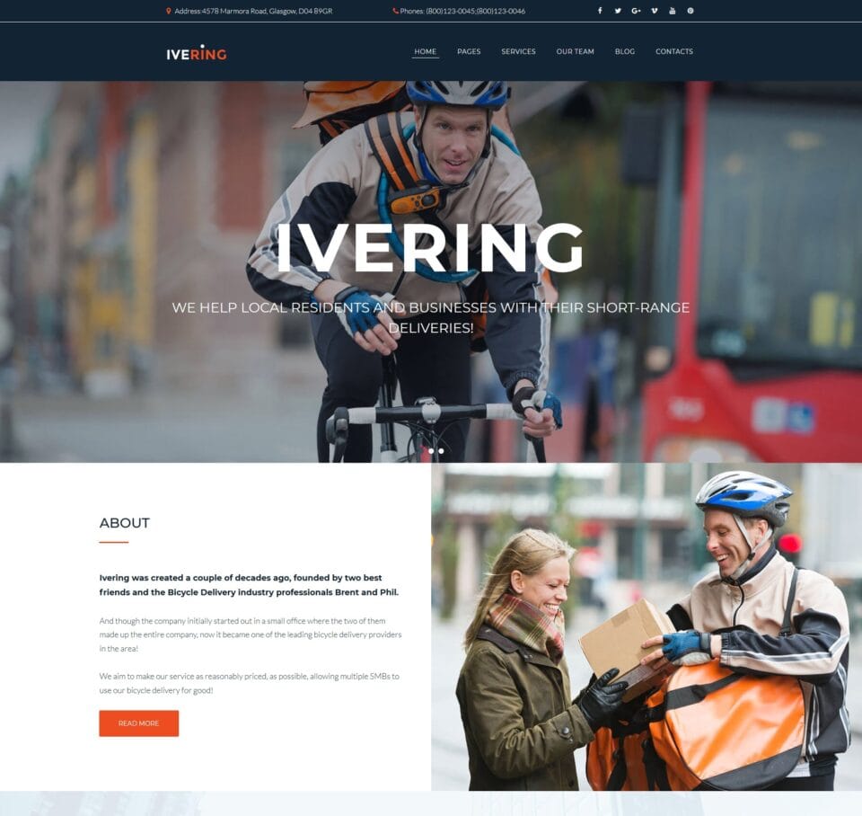 Courier website template for package delivery, logistics, and courier services