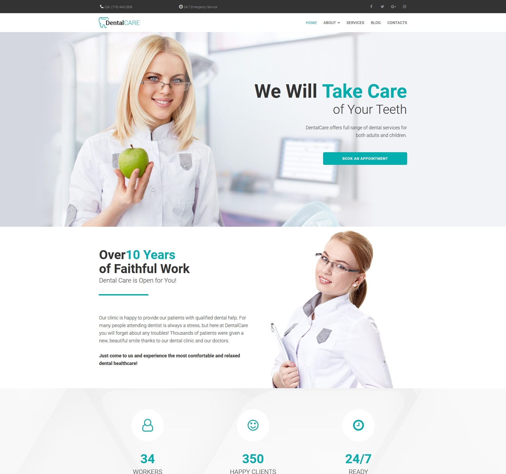 Dental clinic website template for dentists, appointments, and oral care