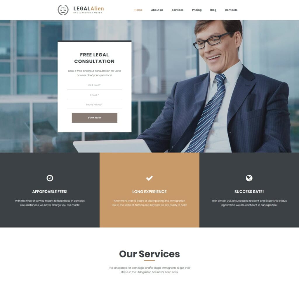 Law website template for legal resources, law firms, and attorney services