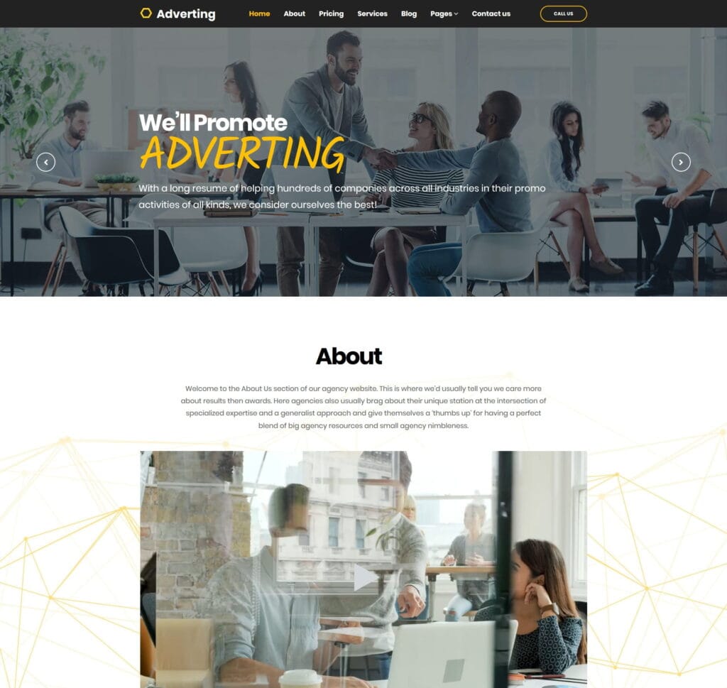 Marketing agency template for digital campaigns, branding, and client services