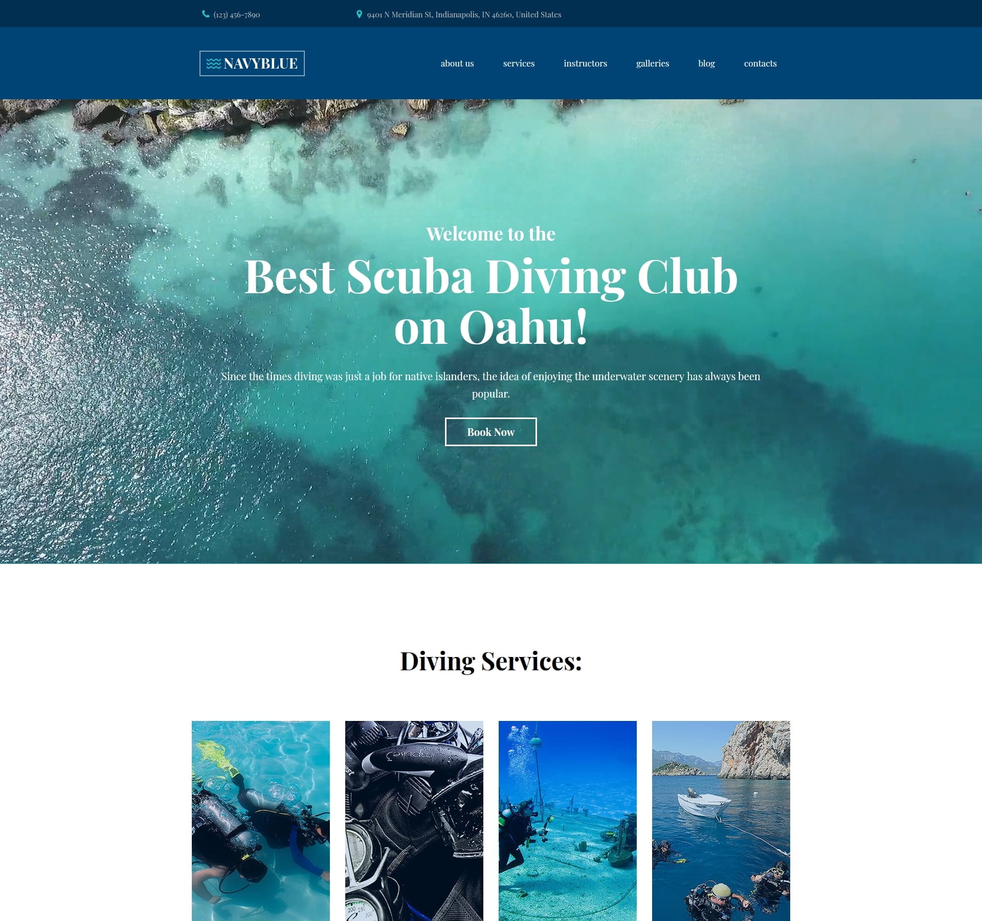 Diving club template for dive sites, training, and underwater adventures