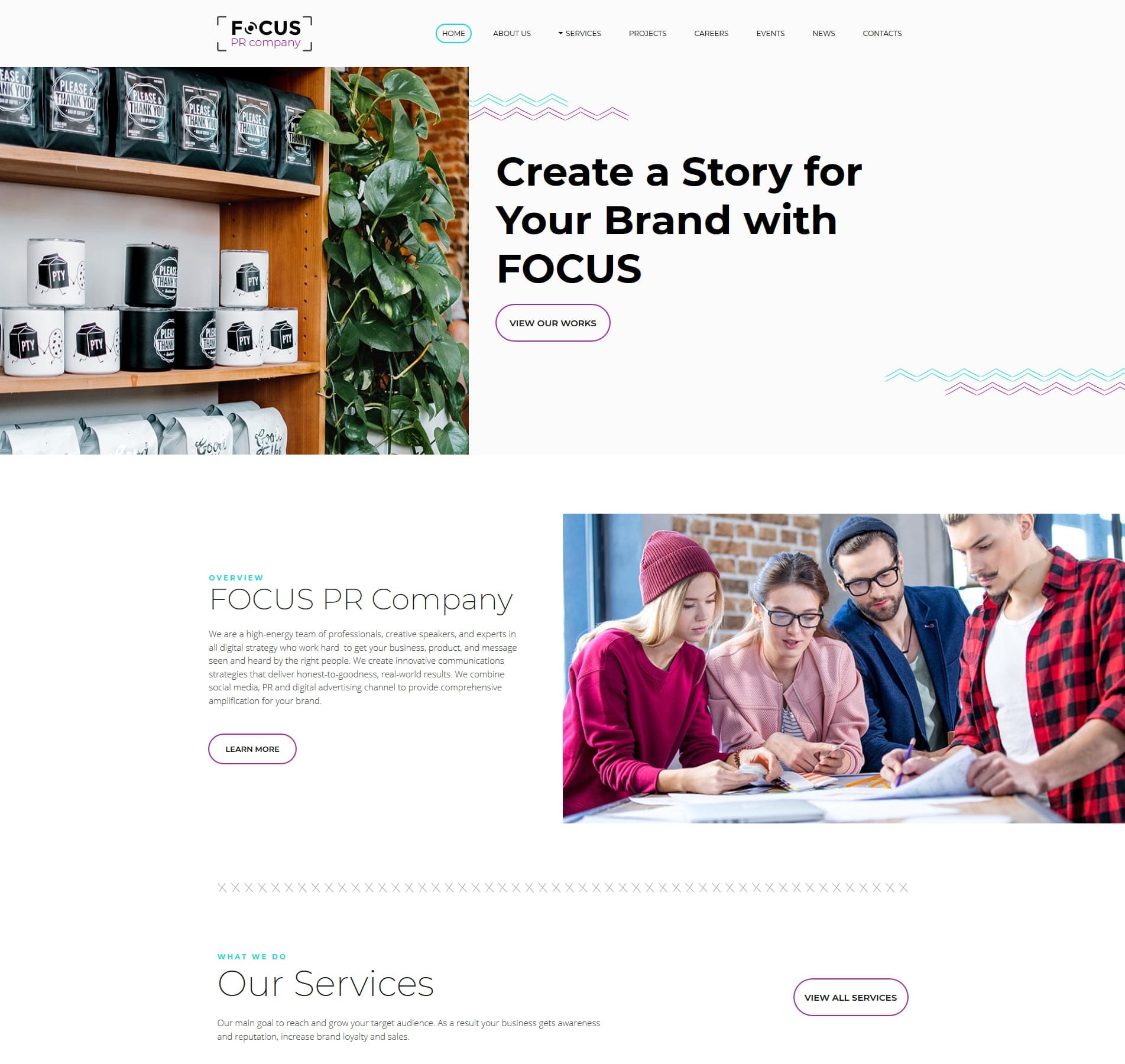PR website template for public relations firms, branding, and media management services