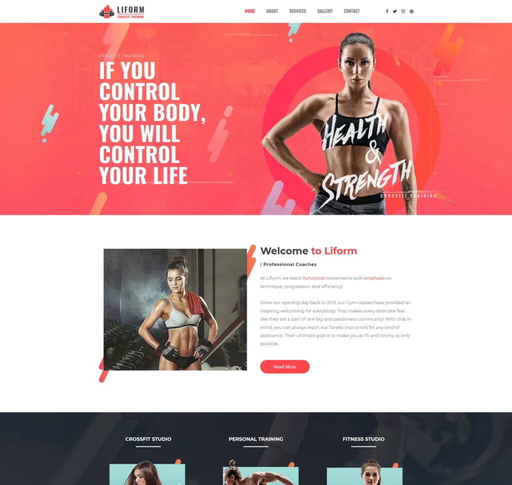 Crossfit website template for gyms, fitness classes, and training programs