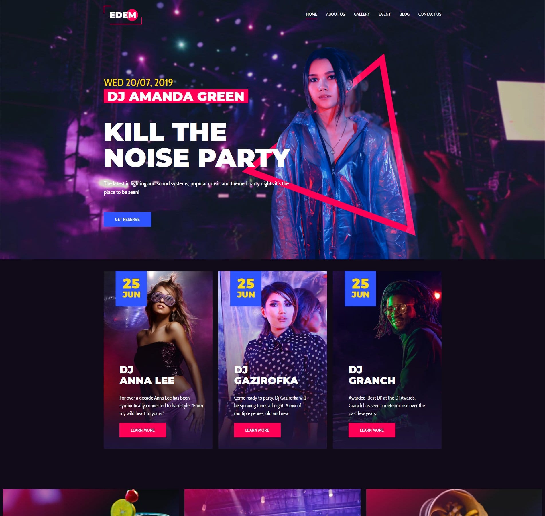 Entertainment website template for events, media, and production companies