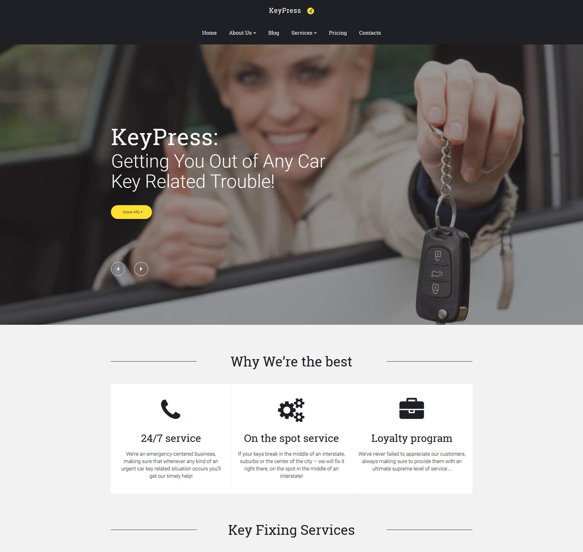 Locksmith website template for emergency services, lock repair, and security