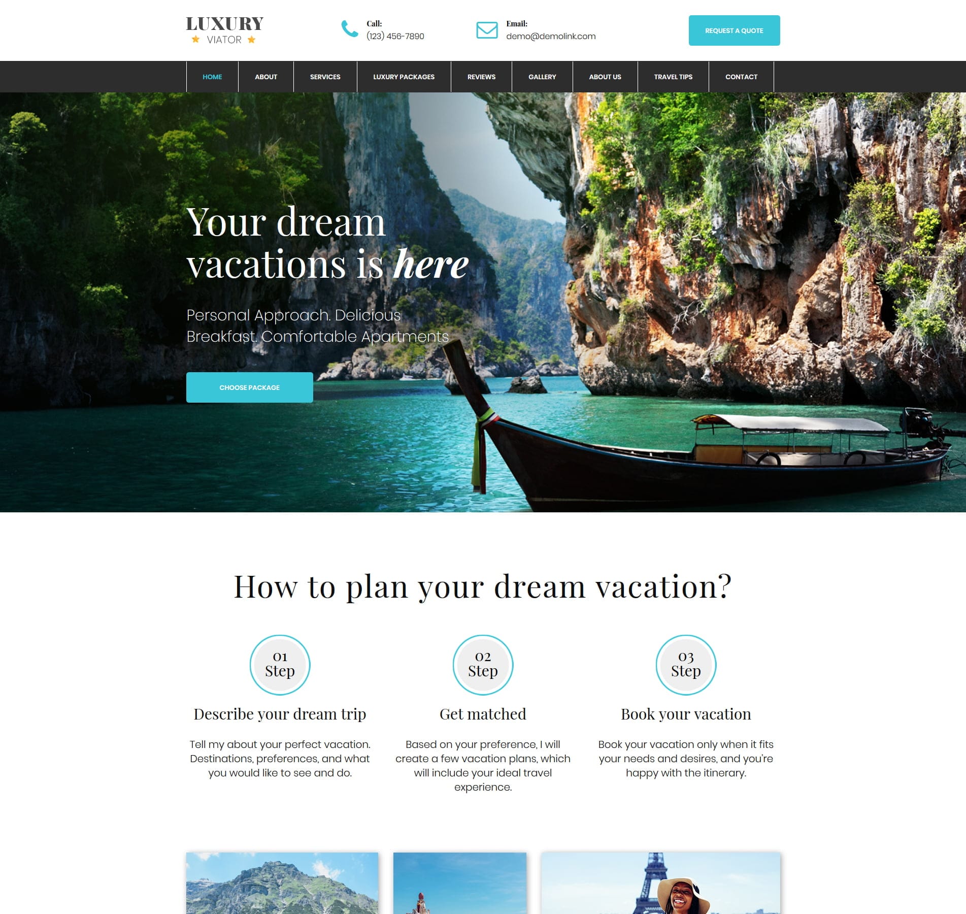 Travel agent template for trip planning, destination recommendations, and booking services