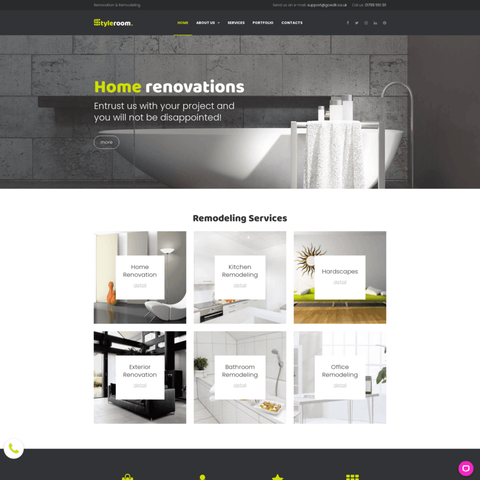 Home renovation template for contractors, remodels, and home improvement